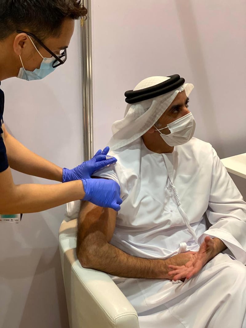 Sheikh Saif bin Zayed, Deputy Prime Minister and Minister of Interior, takes the Sinopharm vaccine. Courtesy: Sheikh Saif bin Zayed Twitter