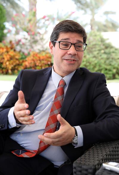 ABU DHABI , UNITED ARAB EMIRATES , February 19 – 2019 :- Eurico Brilhante Dias,  The Secretary of State of internationalization of the Portuguese Economy during the interview at the Portuguese Ambassadors villa in the Royal Marina compound in Abu Dhabi.  ( Pawan Singh / The National ) For News. Story by John