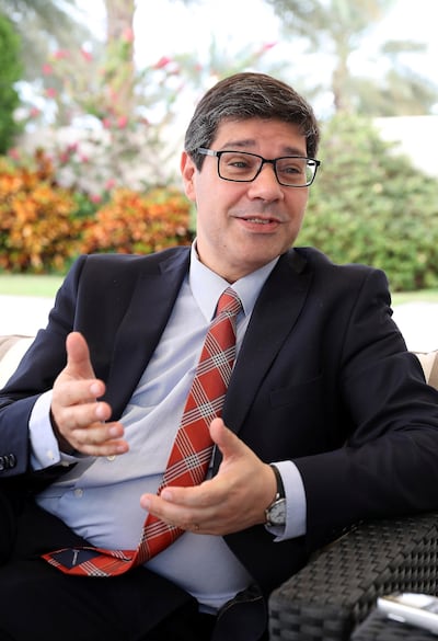 ABU DHABI , UNITED ARAB EMIRATES , February 19 – 2019 :- Eurico Brilhante Dias,  The Secretary of State of internationalization of the Portuguese Economy during the interview at the Portuguese Ambassadors villa in the Royal Marina compound in Abu Dhabi.  ( Pawan Singh / The National ) For News. Story by John