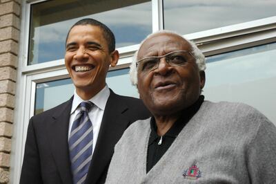 Archbishop Desmond Tutu meets with then US senator Barack Obama in 2006 in Cape Town. Photo: AFP