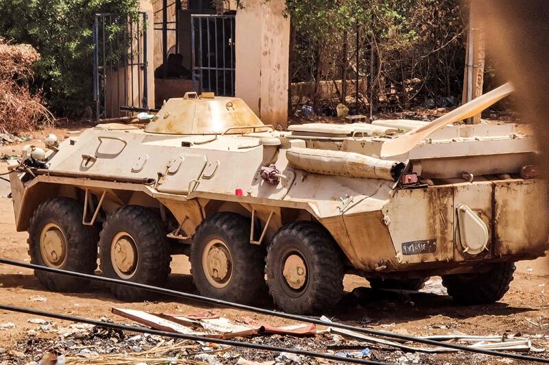 An armoured personnel carrier belonging to the Sudanese armed forces in southern Khartoum. AFP