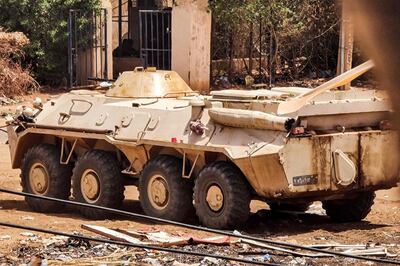A Sudanese armed forces armoured personnel carrier in southern Khartoum during fighting on Wednesday. AFP