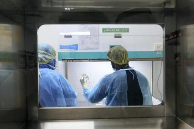 Nursing staff at the Mohammed Bin Zayed field hospital in Ras al Khaimah on April 25,2021. Pawan Singh / The National. Story by Shireena