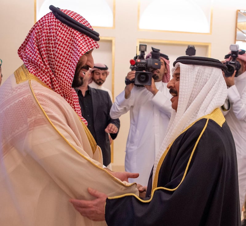 Saudi Arabia's Crown Prince Mohammed bin Salman Al Saud is received by Bahraini King Hamad bin Isa Al Khalifa in Manama, Bahrain. Reuters