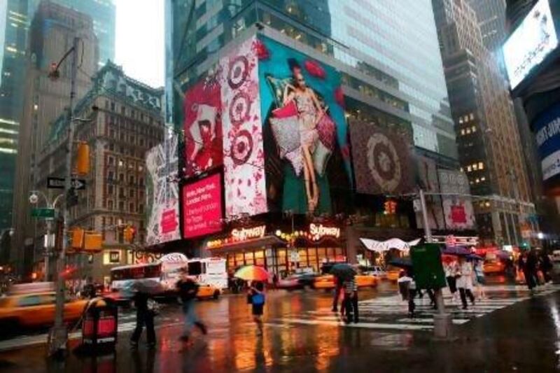 Times Square at the corner of 42nd Street and 7th Avenue in New York City. Customised advertising is gathering pace and can be used by companies that want to promote their products or provide information to customers. Yana Paskova / AFP