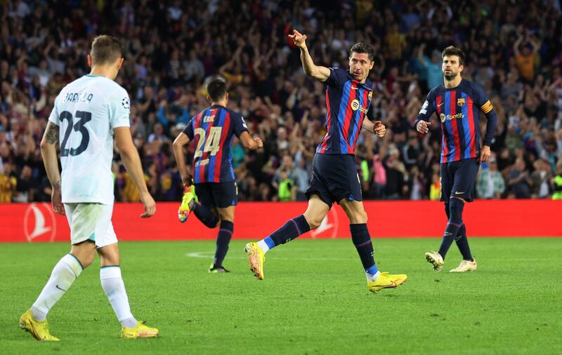 Robert Lewandowski after levelling at 2-2. Reuters