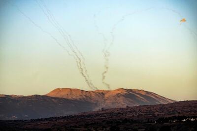Rockets fired from southern Lebanon are intercepted near Kiryat Shmona in northern Israel on November 7, 2023. AFP