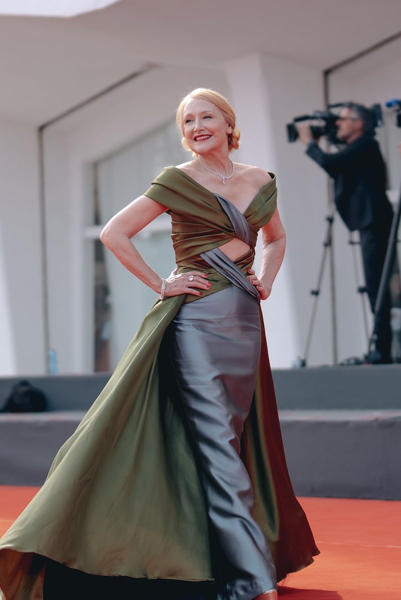 In a two-toned gown by Georges Chakra Couture, actress Patricia Clarkson is edgy yet elegant.
