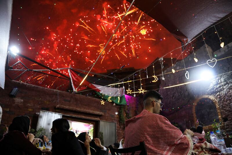Fireworks explode during celebrations on the day of the royal wedding of Jordan's Crown Prince Hussein and Rajwa Al Saif. Reuters