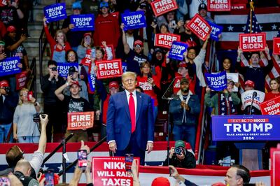 Former US president and Republican presidential candidate Donald Trump participates in a campaign event at Winthrop Coliseum in Rock Hill, South Carolina. EPA