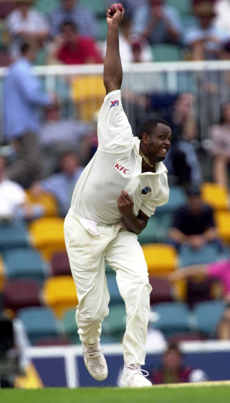 24 Nov 2000:  Courtney Walsh of the West Indies bowls during the second  day of the First Test match between Australia and West Indies at The Gabba cricket ground in Brisbane, Australia.xDIGITAL IMAGE Mandatory Credit: Darren England/ALLSPORT/Getty Images