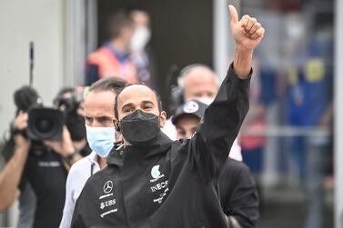British Formula One driver Lewis Hamilton of Mercedes gestures as he arrives for the Formula One Grand Prix of Austria at the Red Bull Ring in Spielberg, Austria, 04 July 2021.   EPA / CHRISTIAN BRUNA