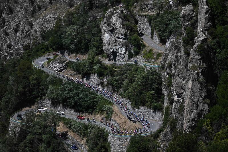 The peloton on the ascent of Montvernier during Stage 11. AFP