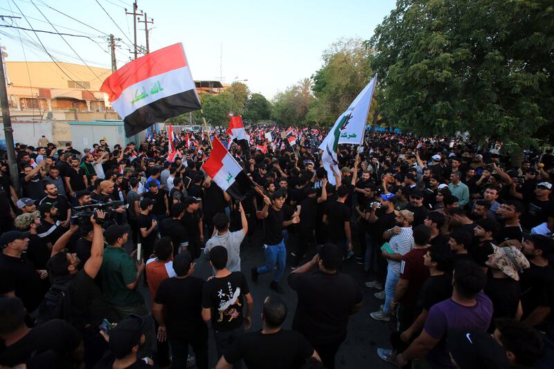 Iraqi activists gathered near the Green Zone in Baghdad. EPA