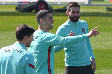 Portugal's forward Cristiano Ronaldo takes part in a training session on the eve of the FIFA World Cup 2022 qualifying football match Portugal Vs Azerbaijan on March 23, 2021 at the 'Juventus Training Center' in Turin. / AFP / MARCO BERTORELLO