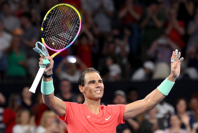 Rafael Nadal of Spain celebrates his victory against Dominic Thiem of Austria on day two of the Brisbane International at Queensland Tennis Centre on January 2, 2024. Getty Images
