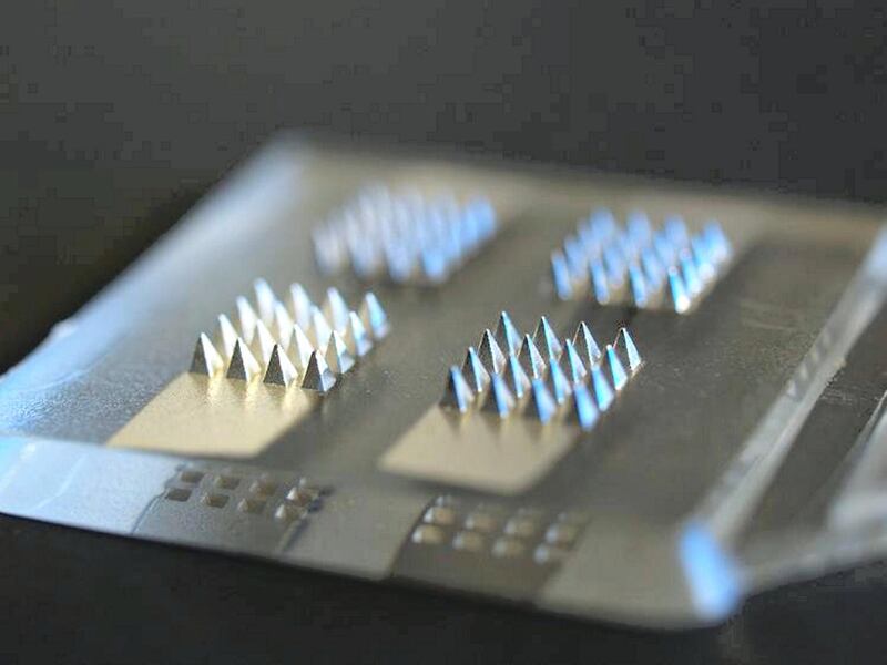 A close up of the smart vaccine patch being developed by Swansea University. 
