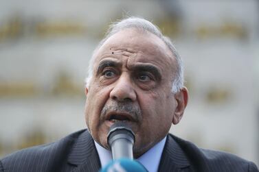 Iraq's caretaker prime minister Adel Abdel Mahdi speaks during a ceremony in Baghdad. Mr Abdel Mahdi slammed a US strike that killed top Iraqi and Iranian commanders in Baghdad as an 'aggression' that could 'spark a devastating war'. AFP