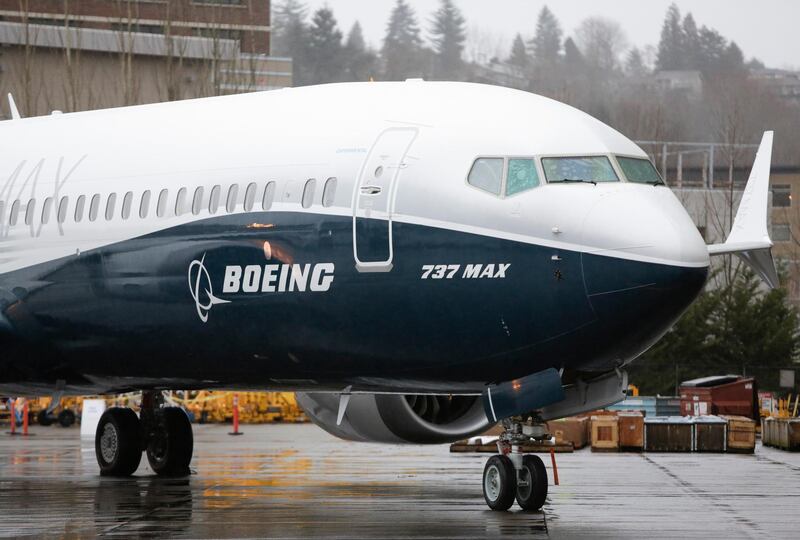 The first Boeing 737 MAX 9 airplane is pictured during its rollout for media at the Boeing factory in Renton, Washington on March 7, 2017. (Photo by Jason Redmond / AFP)