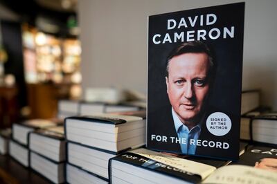 epa07853397 A photograph showing book written by former British Prime Minister David Cameron called 'For The Record' at a bookshop in Central London, Britain, 19 September 2019. The book which was released today chronicles Mr. Cameron's time as British Prime Minister.  EPA/WILL OLIVER
