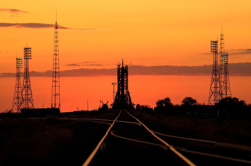 TOPSHOT - This handout photo released by NASA shows the Soyuz MS-15 spacecraft in the early morning hours ahead of the scheduled launch with Expedition 61 crewmembers from the Baikonur Cosmodrome in Kazakhstan on September 25, 2019. Expedition 61 crewmembers are Jessica Meir of NASA, Oleg Skripochka of Roscosmos, and spaceflight participant Hazzaa Ali Almansoori of the United Arab Emirates.   - RESTRICTED TO EDITORIAL USE - MANDATORY CREDIT "AFP PHOTO /NASA / BILL INGALLS" - NO MARKETING NO ADVERTISING CAMPAIGNS - DISTRIBUTED AS A SERVICE TO CLIENTS ---
 / AFP / NASA / Bill INGALLS / RESTRICTED TO EDITORIAL USE - MANDATORY CREDIT "AFP PHOTO /NASA / BILL INGALLS" - NO MARKETING NO ADVERTISING CAMPAIGNS - DISTRIBUTED AS A SERVICE TO CLIENTS ---
