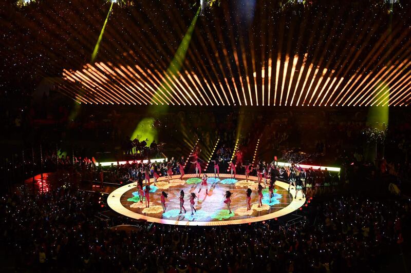 Colombian singer Shakira performs during the half-time show.  AFP