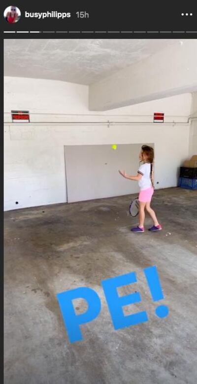 Busy Philips's daughter played tennis during home PE. 