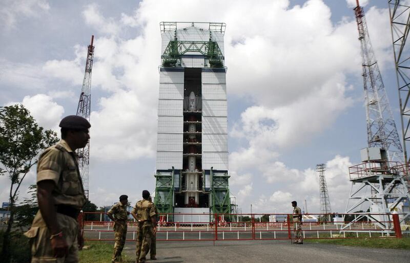 India’s Mars orbiter mission is scheduled to be launched by the Polar Satellite Launch Vehicle from the Satish Dhawan Space Centre at Sriharikota, Andhra Pradesh. Arun Sankar / AP

