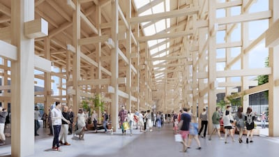 A rendition of the grand roof ring, billed as the world’s largest wooden structure, planned for the next World Expo in Osaka, Japan