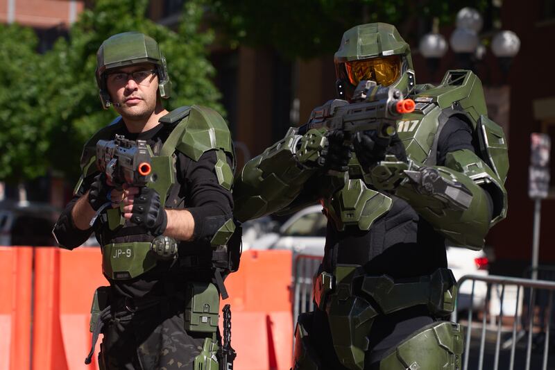 Two cosplayers as characters from the video game Halo.  EPA 