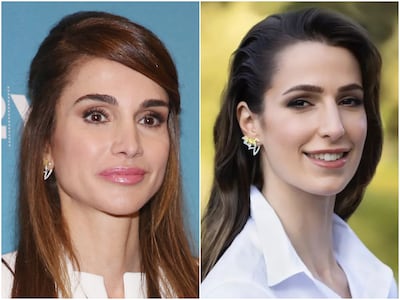 Queen Rania loaned a pair of Stephen Webster earrings to Rajwa Al Saif to wear in engagement photos. Getty,  Instagram / jordansroyalfamily