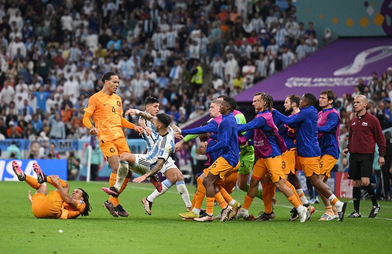 Tempers fray late on the game. Getty