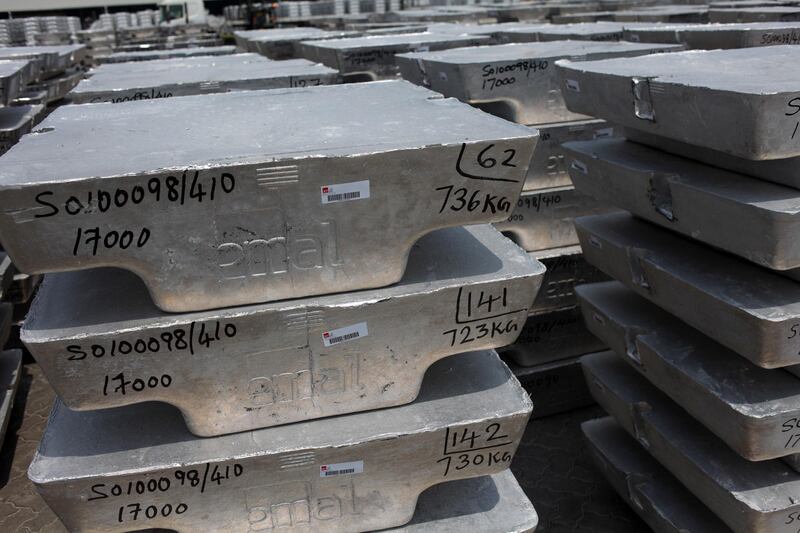 July 26, 2010 / Abu Dhabi / (Rich-Joseph Facun / The National) An overview of the final blocks of aluminum stored at the Emal: Emirates Aluminum plant in Abu Dhabi, Monday, July 26, 2010. 