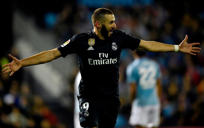 Real Madrid forward Karim Benzema celebrates opening the scoring. AFP
