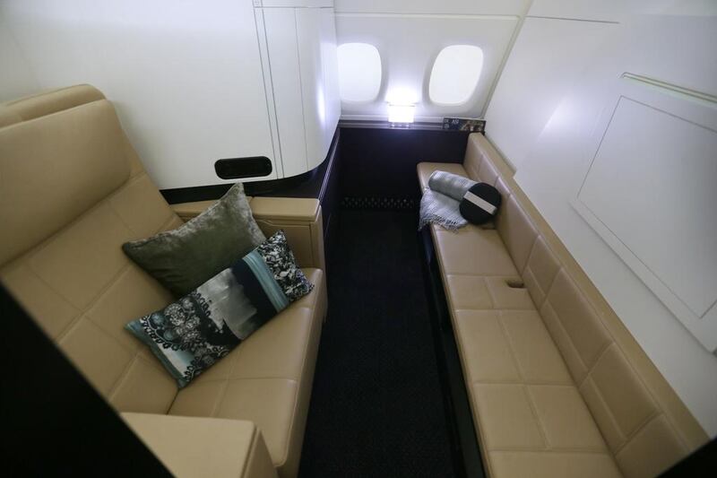 An Apartment on Etihad Airways’ newly designed first class cabin in the up position. The first class cabins will be called The Apartments. Delores Johnson / The National