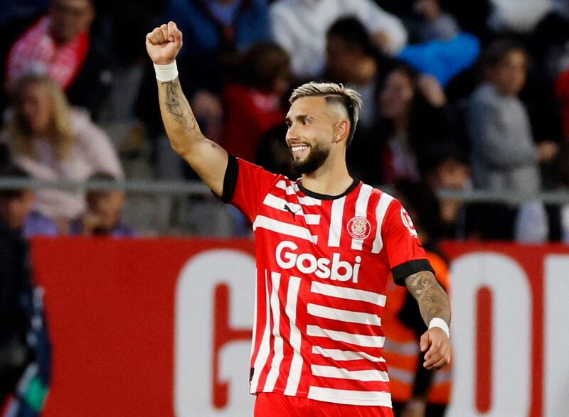 Girona's Valentin Castellanos celebrates scoring their third goal. Reuters