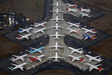 Grounded Boeing 737 MAX aircraft at Grant County International Airport in the US. An order from Ryanair would bolster confidence in the Max. Reuters