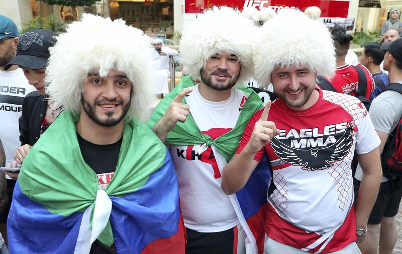ABU DHABI ,  UNITED ARAB EMIRATES , SEPTEMBER 4 – 2019 :- Fans of Khabib Nurmagomedov during the UFC Open Workout session held at The Yas Mall in Abu Dhabi. ( Pawan Singh / The National ) For Sports/Online/Instagram. Story by John