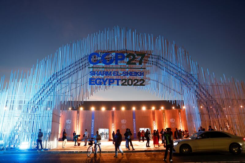 The main entrance of the Sharm El Sheikh International Convention Centre in Egypt where the Cop27 climate summit is opening today. Reuters