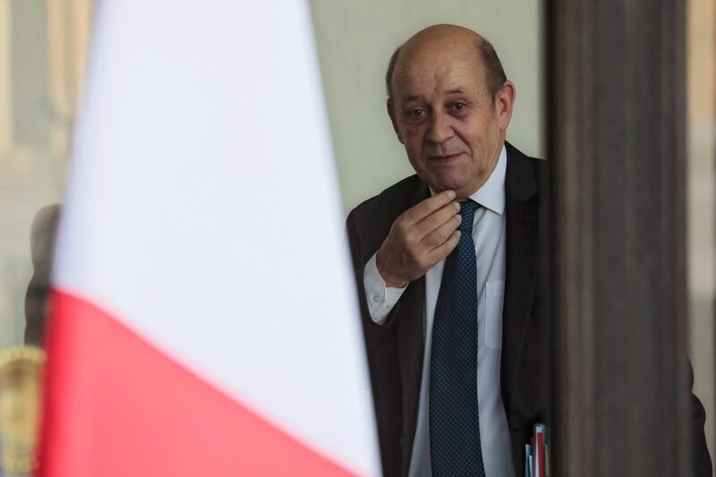 French Foreign Affairs Minister Jean-Yves Le Drian leaves the Elysee Presidential Palace after attending a weekly cabinet meeting on February 13, 2019 in Paris. / AFP / LUDOVIC MARIN
