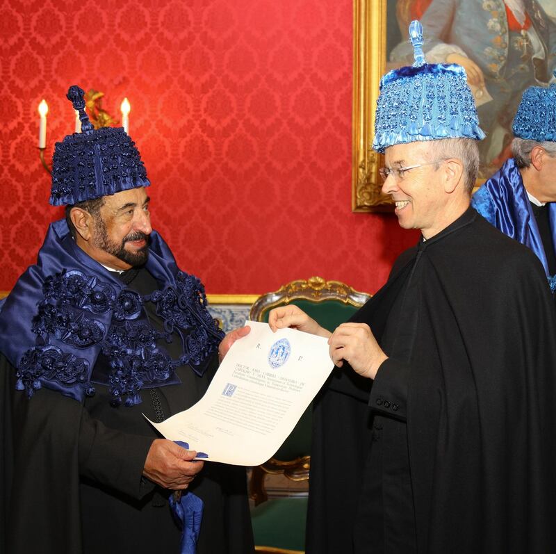 The University of Coimbra in Portugal honoured Sheikh Dr. Sultan bin Muhammad Al Qasimi, Member of the Supreme Council Ruler of Sharjah, with an Honourary Doctorate (Honoris Causa Doctorate Degree) in recognition of his efforts for supporting culture, literature and history on local and international fronts. 