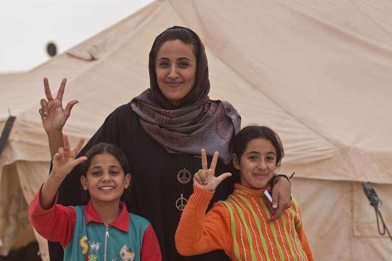 Emirati humanitarian Muna Harib in Jordan at the Zaatari Camp. Courtesy Breathing Numbers 