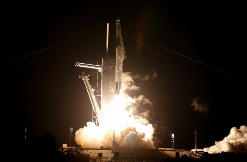 A SpaceX Falcon 9 rocket, topped with the Crew Dragon capsule, is launched at Kennedy Space Centre in Cape Canaveral, Florida. Reuters