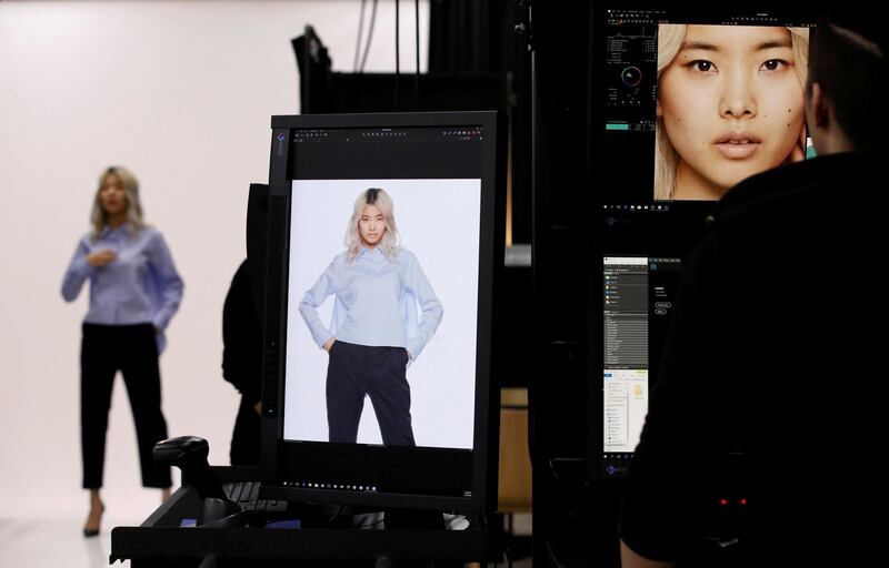A model is seen during a shooting session for Amazon Fashion at an unveiling of its new photo studio in Tokyo. Toru Hanai / Reuters
