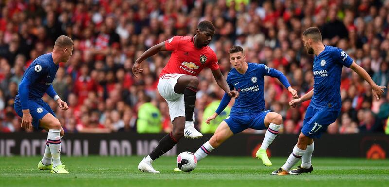 Chelsea look to close down United's Pogba. AFP