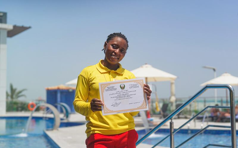 Lifeguard Angel Nakabiito resuscitated a two-year-old boy in a hotel pool in Fujairah. Courtesy: Mirage Hotel Fujairah