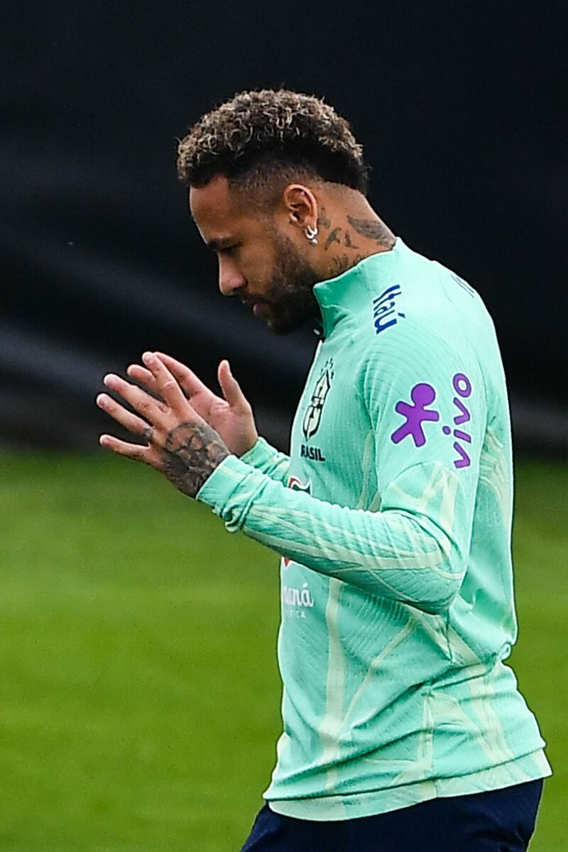 Neymar during the training session. AFP