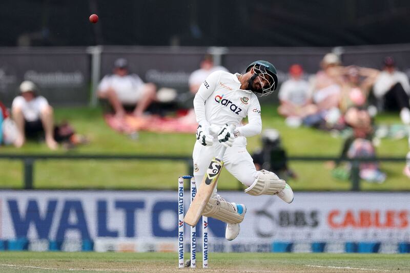 Bangladesh batsman Liton Das avoids a bouncer. AFP