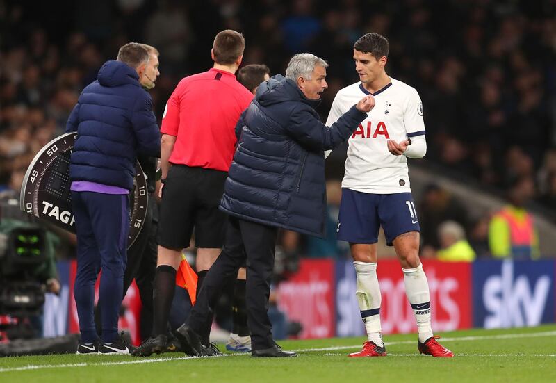 Jose Mourinho gives Erik Lamela instructions. Getty Images