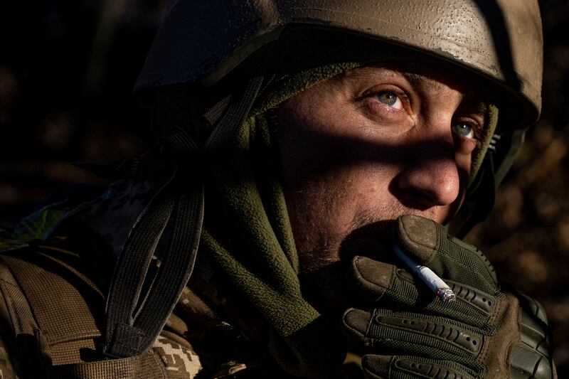 A Ukrainian serviceman at the front line near Bakhmut in the Donetsk region. AP